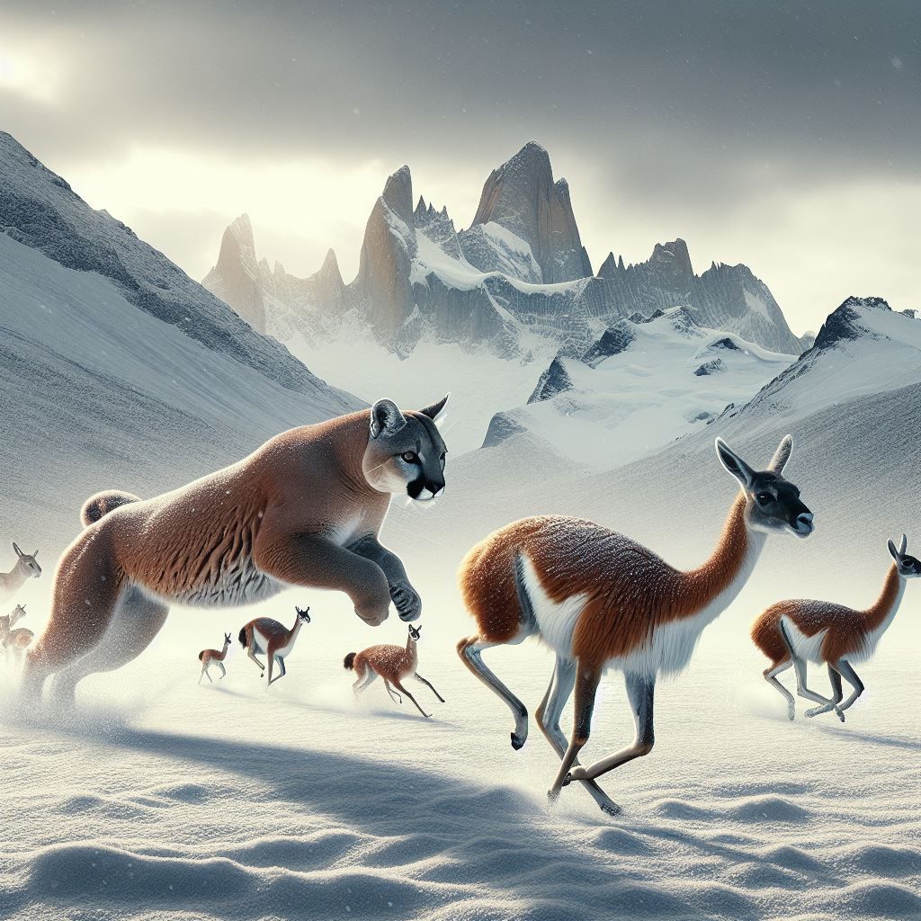 a puma chasing a guanaco