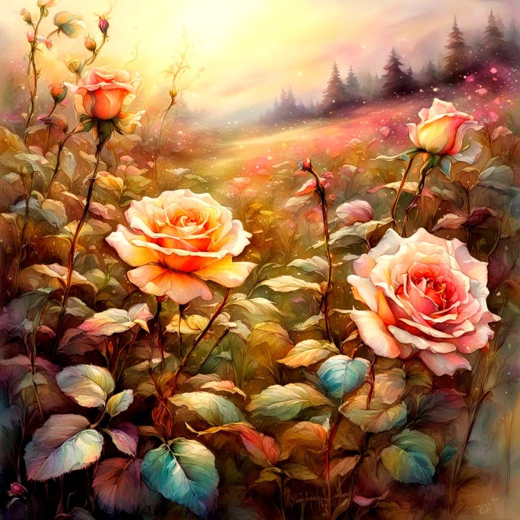 Dreamlike Translucent Rose Blossoms in Sepia