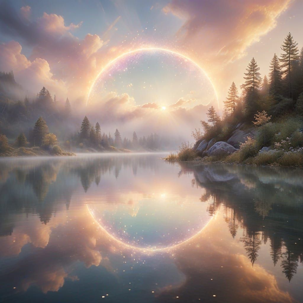 Ethereal Portal Over Misty Lake