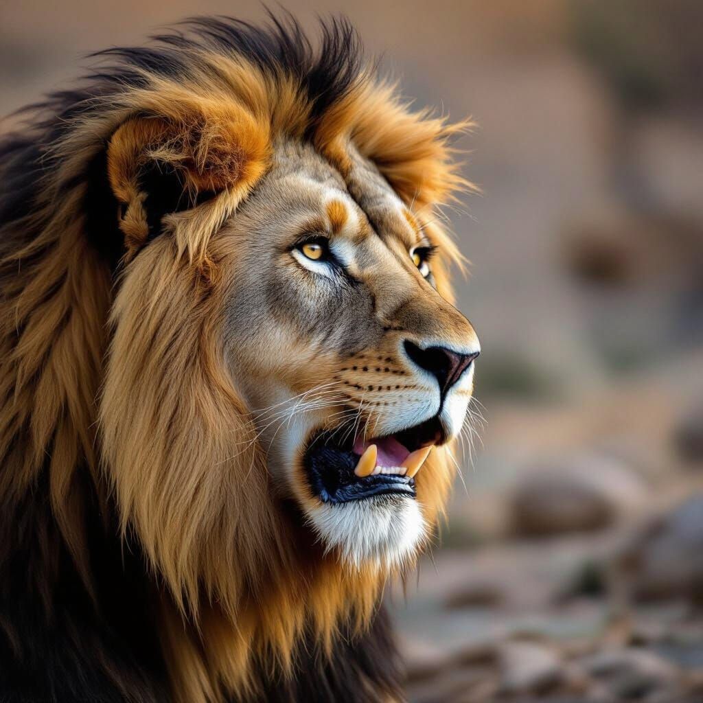 Roaring Lion with Fire Portrait