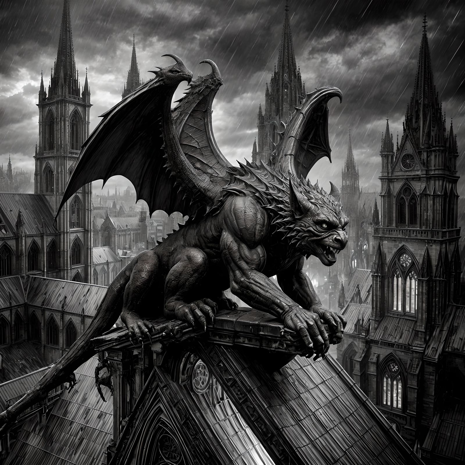 Gargoyle coming to life on a rain-soaked cathedral roof.




  by @koreatvtea