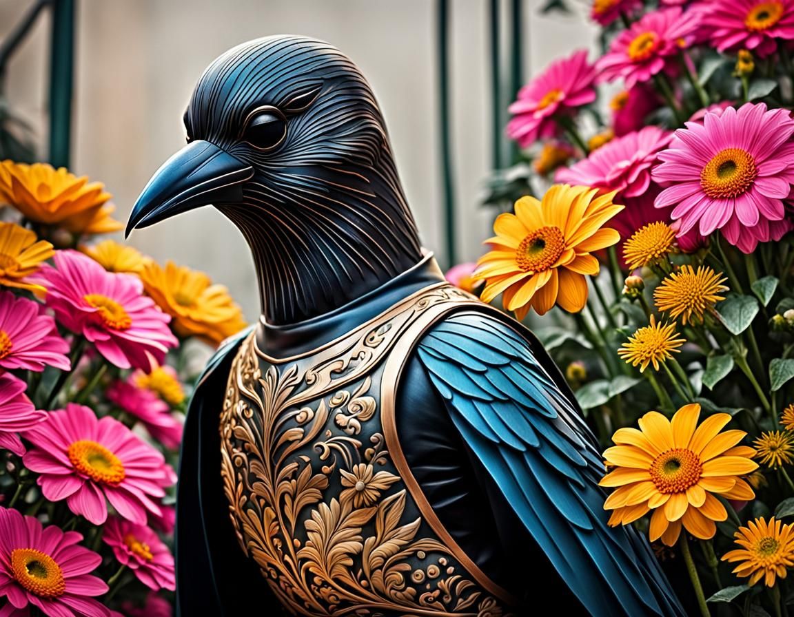 a bird  and flowers