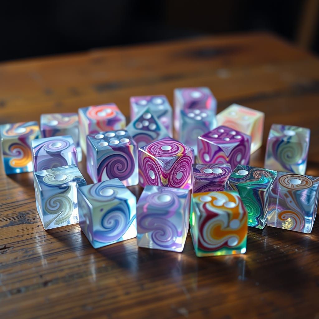 Mesmerizing Dice Scene in Dreamlike, Surreal Style
