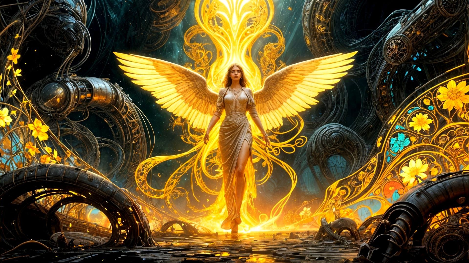 "Stepping into infinity" as the "the ultimate boss" Portrait of a beautiful woman, 
in sthe styles of Killian Engby, Patrice Murciano, Ferdi...