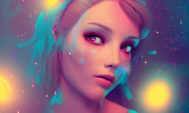 Gorgeous woman, soft sparks, pop surrealism, insanely detail...