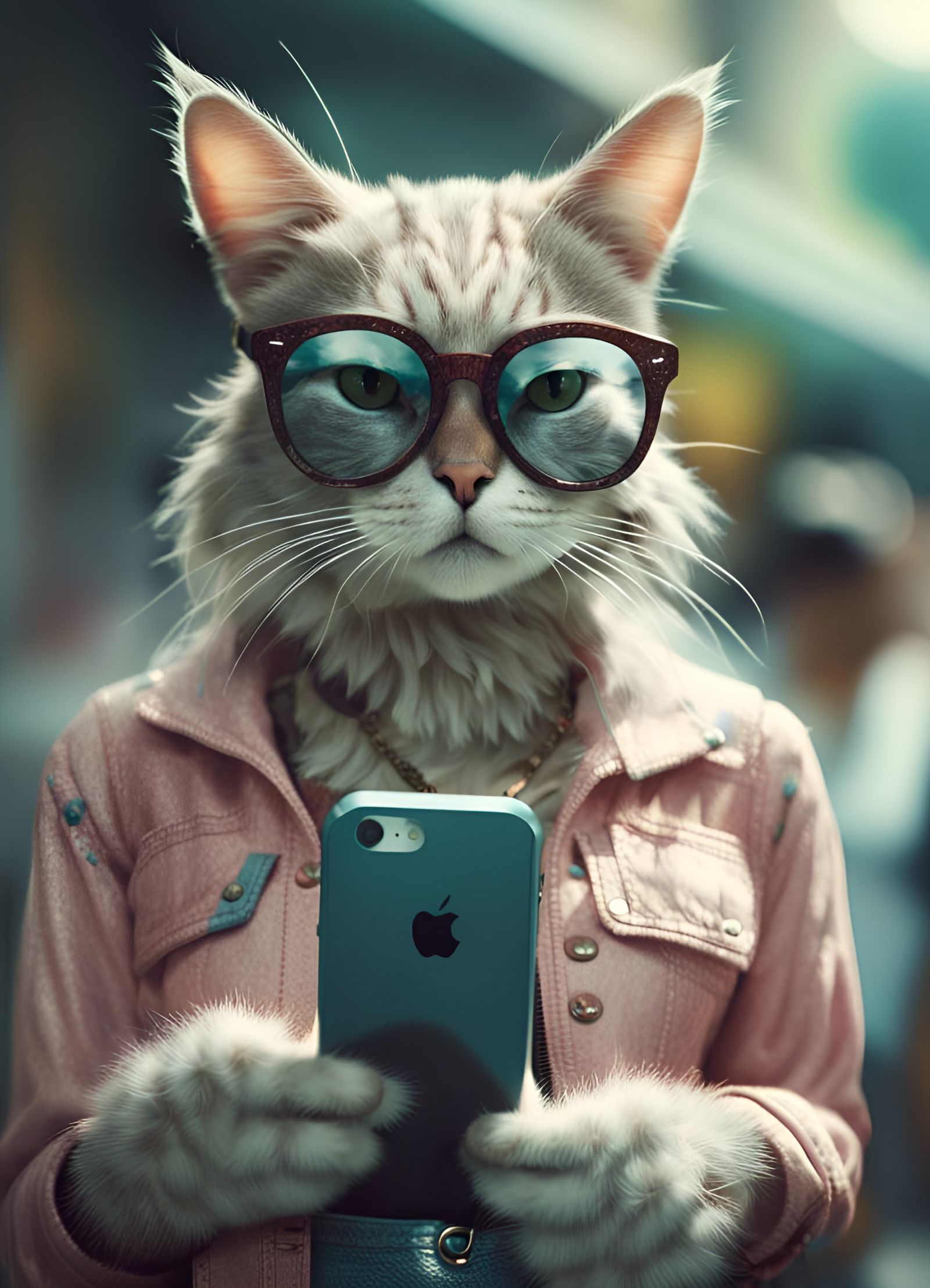 Cool Cat with iPhone. - AI Generated Artwork - NightCafe Creator