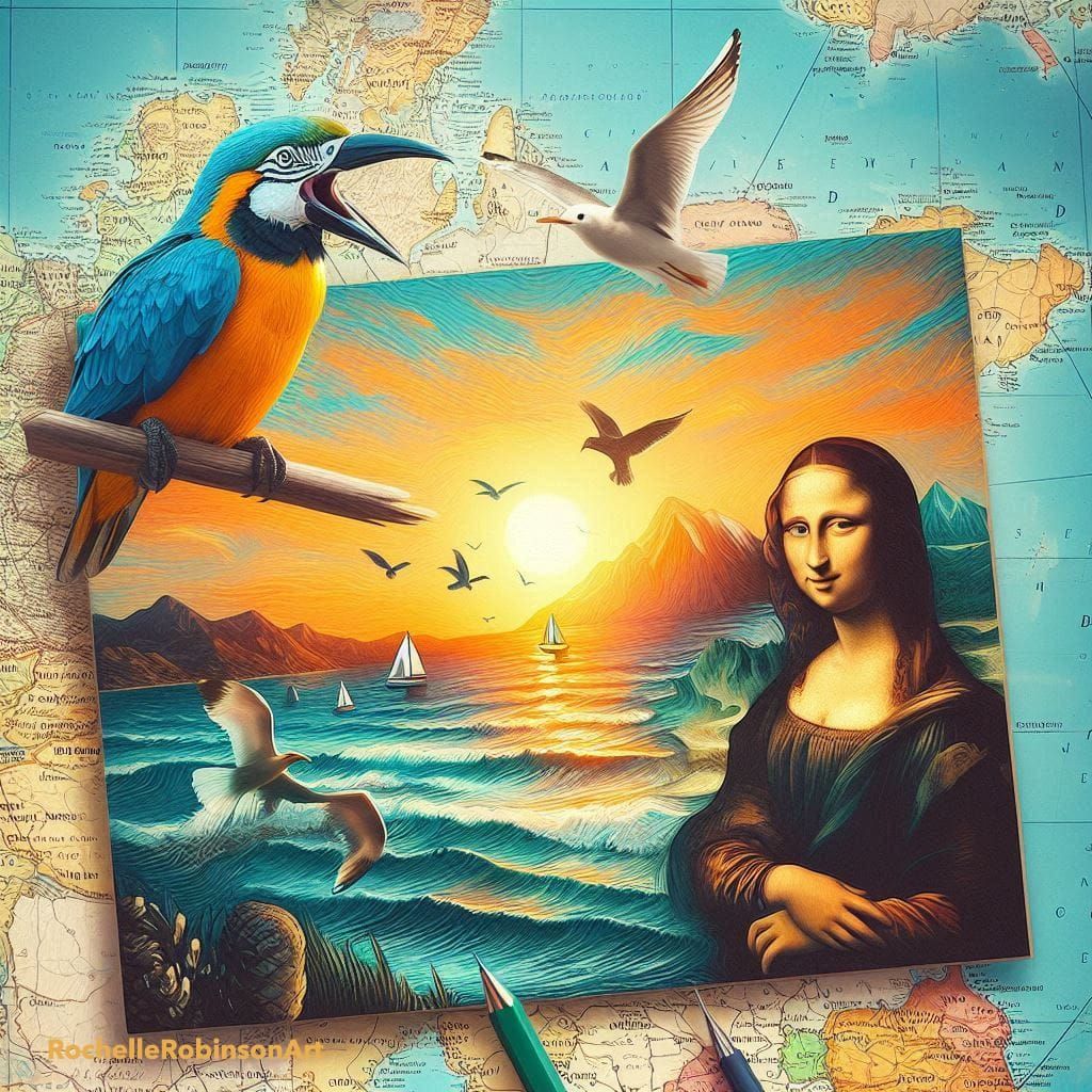 map bird adventurous wild Lisa Frank Van Gogh ocean sunset �...