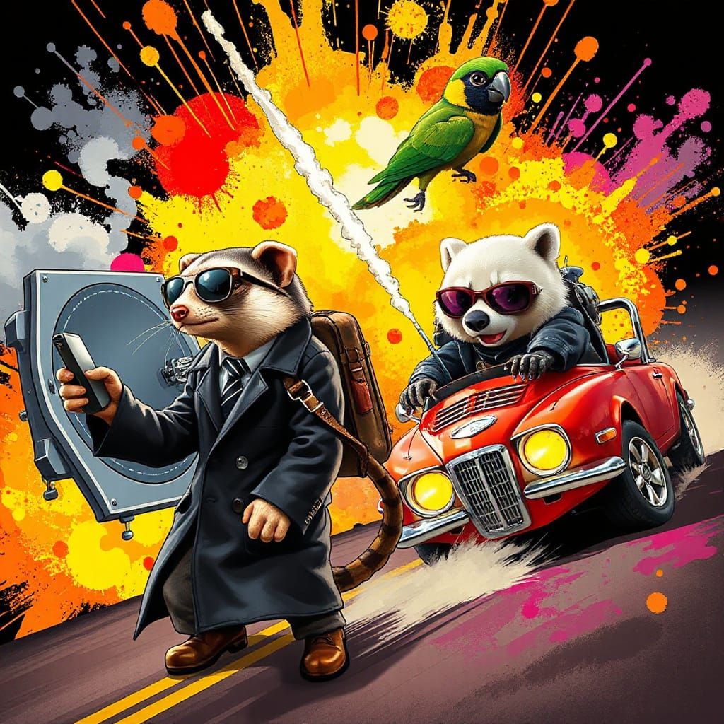 Suave Ferret Hacks High-Tech Vault in Neon-Lit Action Scene