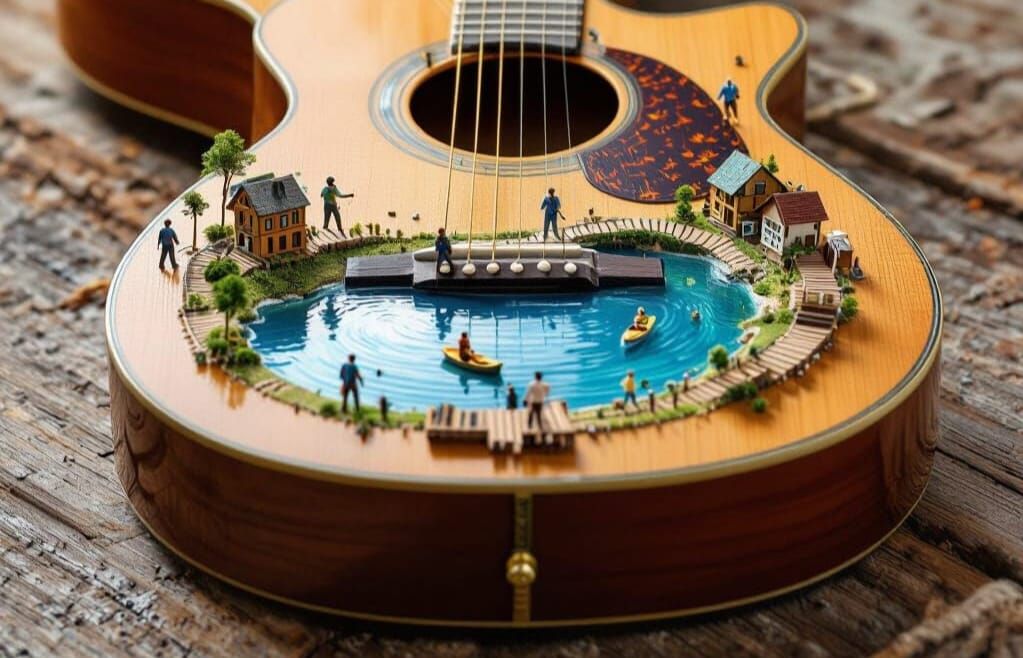 Miniature World Crafted From Acoustic Guitar