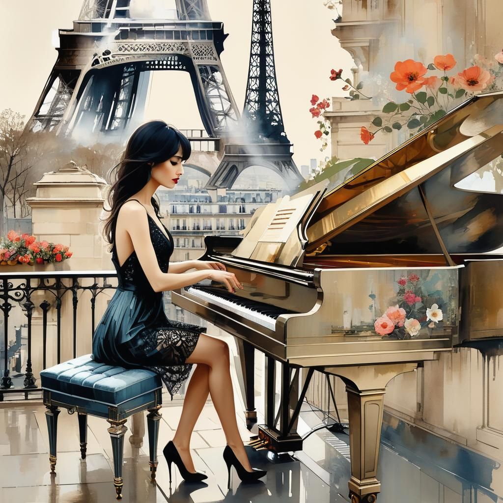 a beautiful woman playing piano