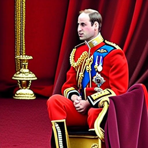 Prince William is seated on a golden throne as the King of E...