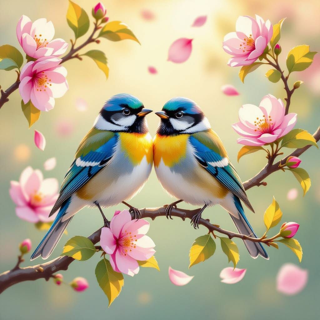 Birds on Blossoming Branch  by @Lady on Fire