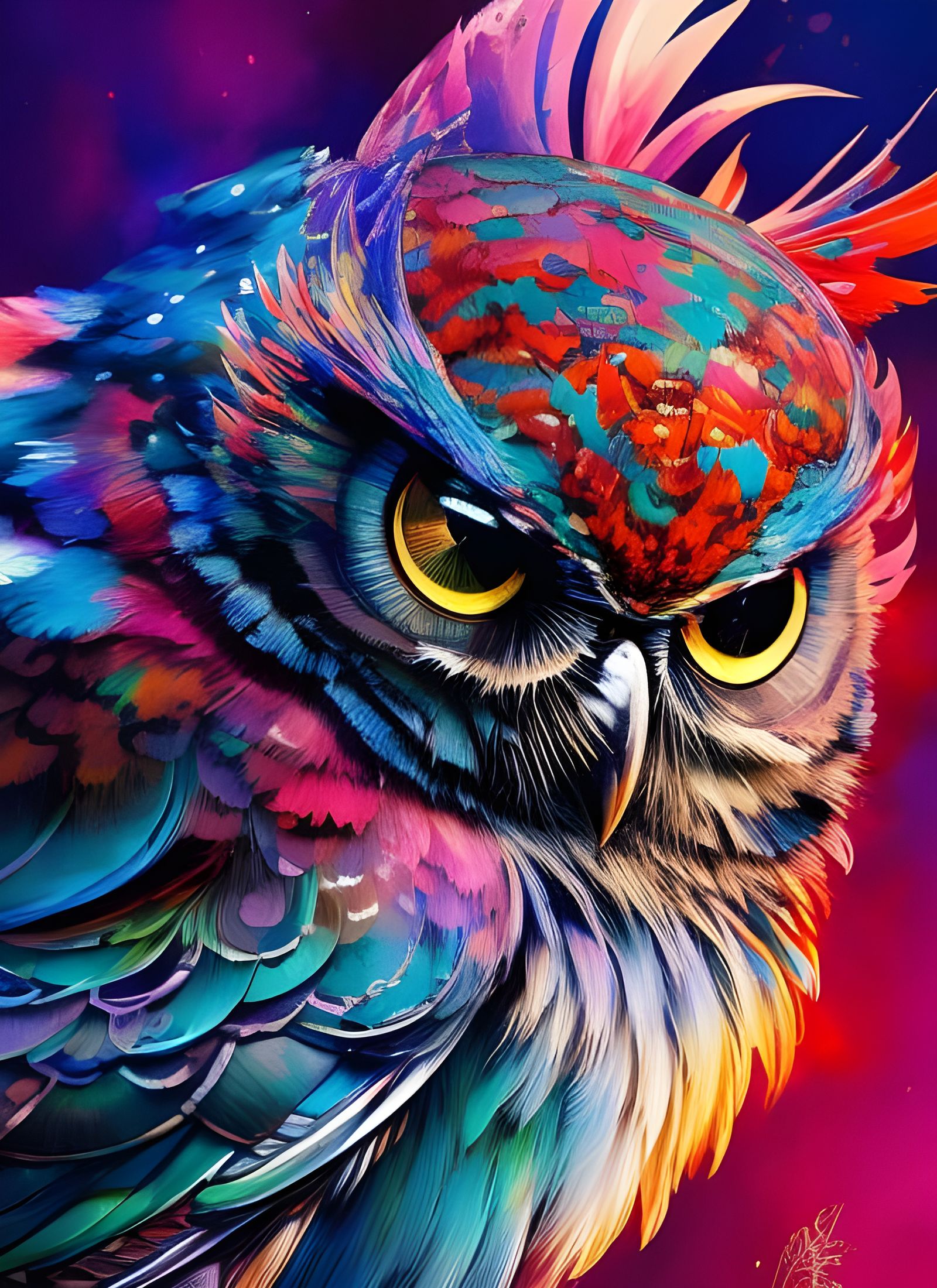 Badass Owl Portrait in Marbled Borderlands Style