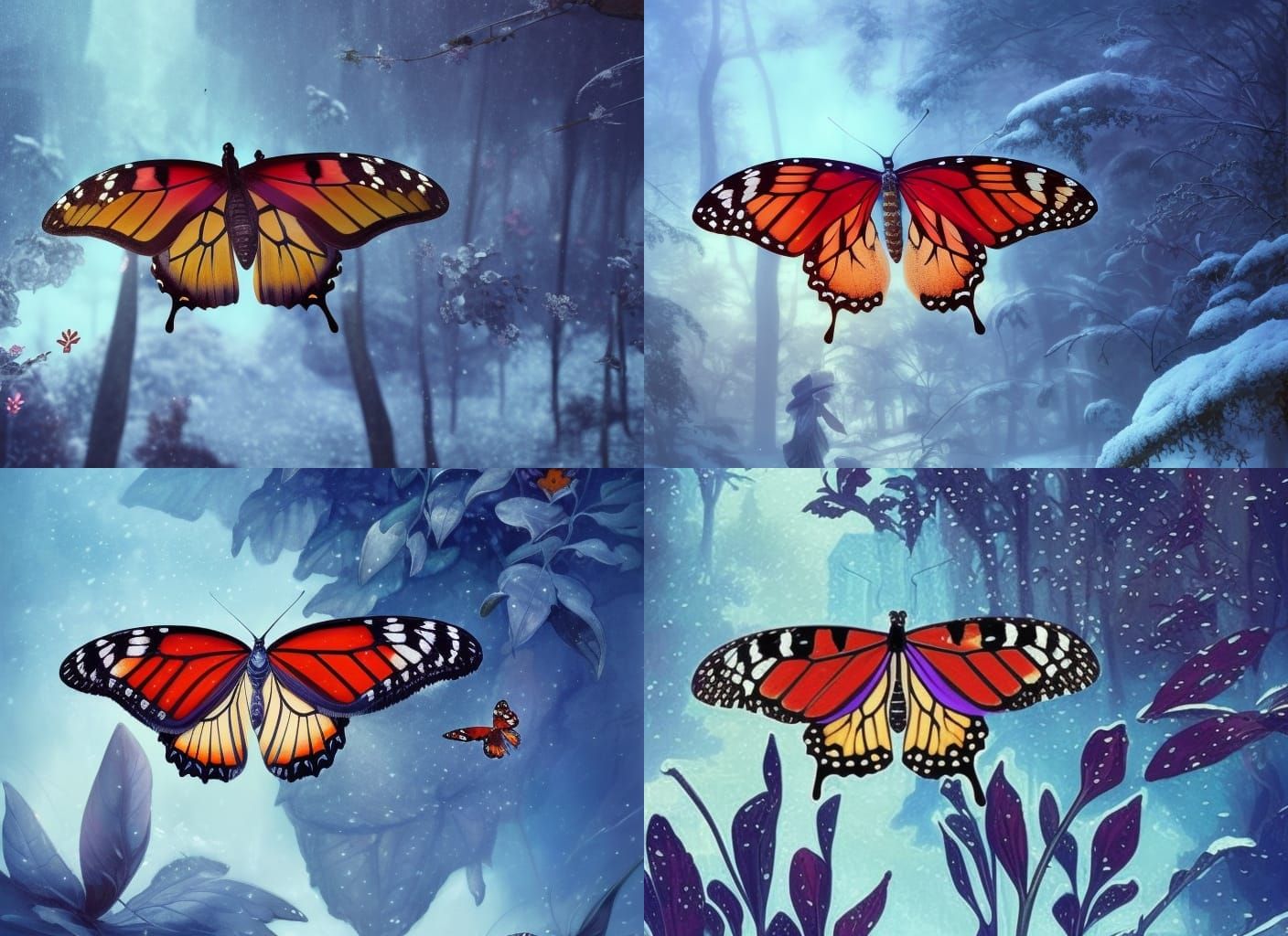 butterfly in winter garden!! reflecting eyes, snow!! cel-cha...