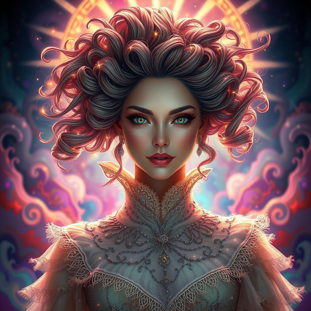 Ethereal Woman with Victorian Gown, Digital Art