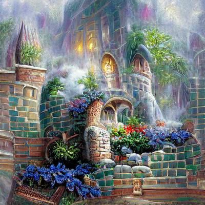magical castle with mosaic windows and stone brick and lots ...