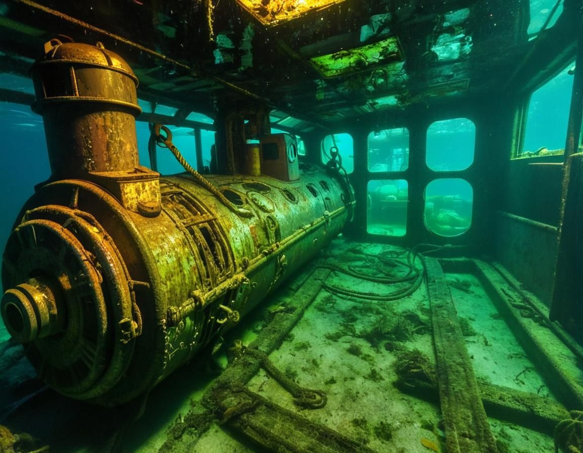 Inside a wrecked tugboat  by @Syrtica