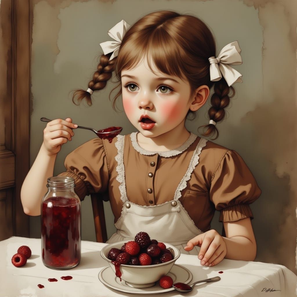 Girl Enjoys Jam in Hyper-Realistic Digital Painting