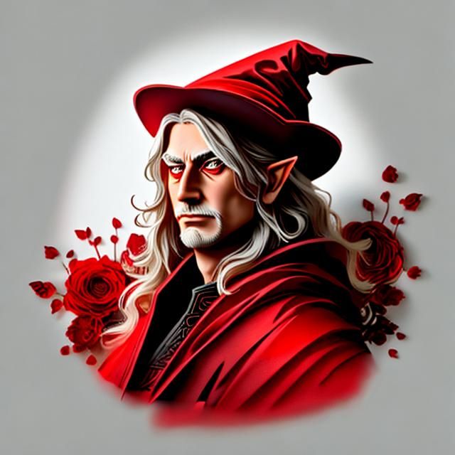  <lora:PaperArt:1.0> The red wizard, portrait, plain background, dnd