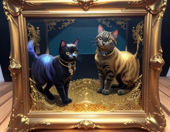 Inside a cat style decorated 3D detailed frame, beautiful bl...