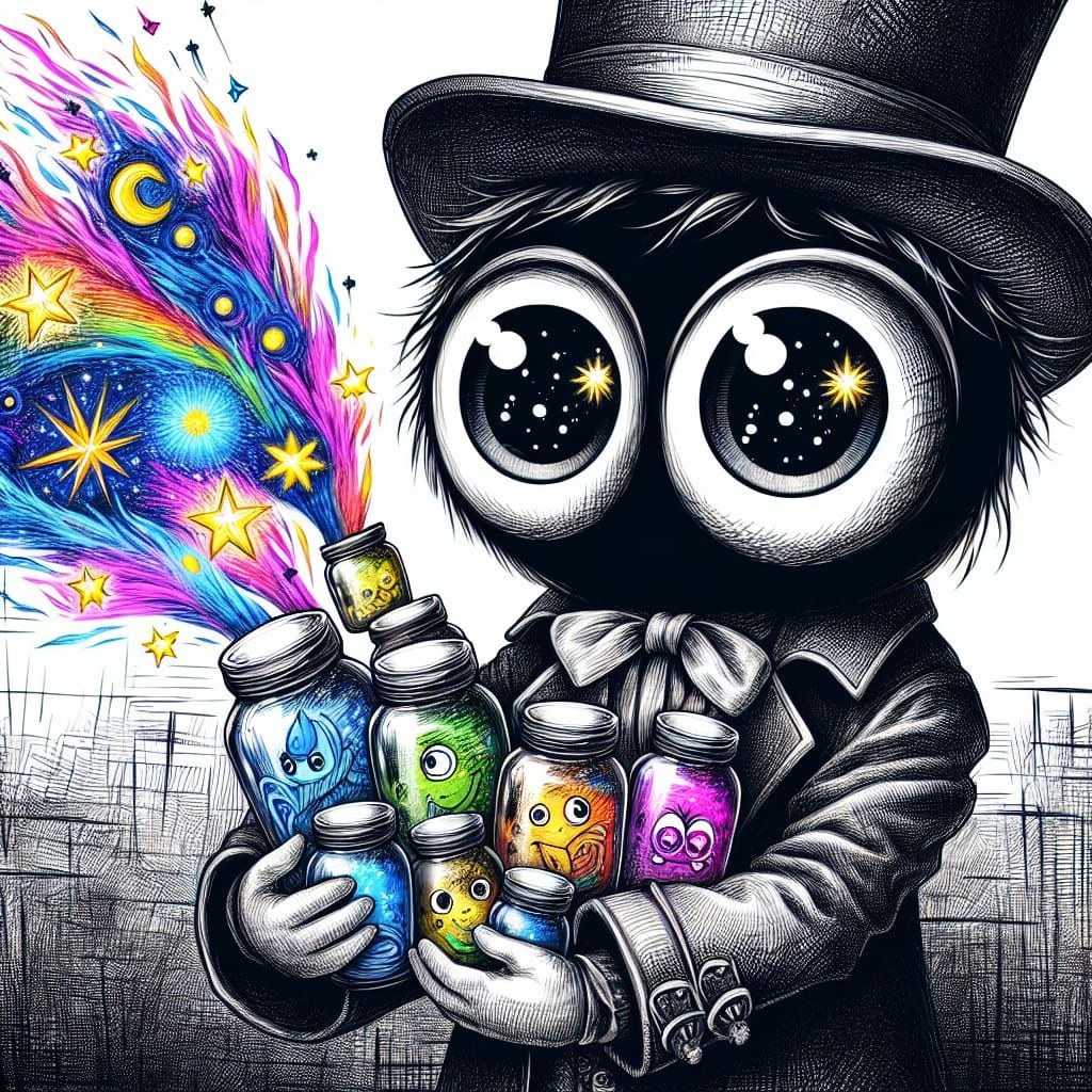 Close up portrait of a beautiful woman with plastic googly eyes wearing an intricate transparent glass dress and glowing transparent glass j...