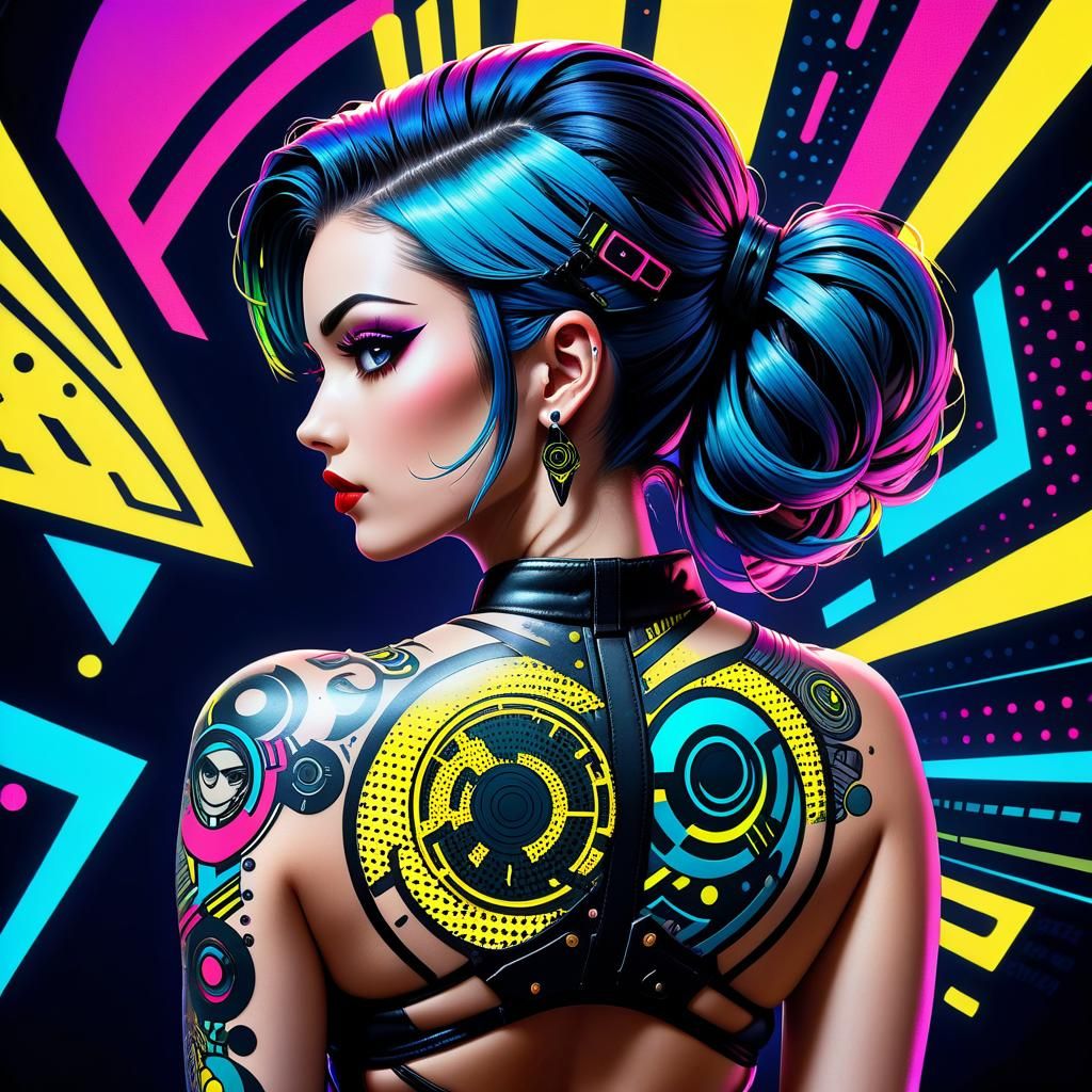 Cyberpunk girl with 80s tattoo