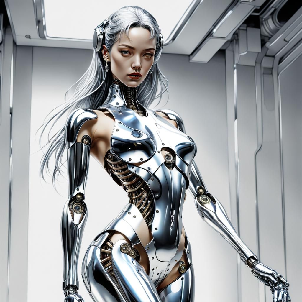 Epic Hajime Sorayama Robotic styleepic,Sensual full-body pos...