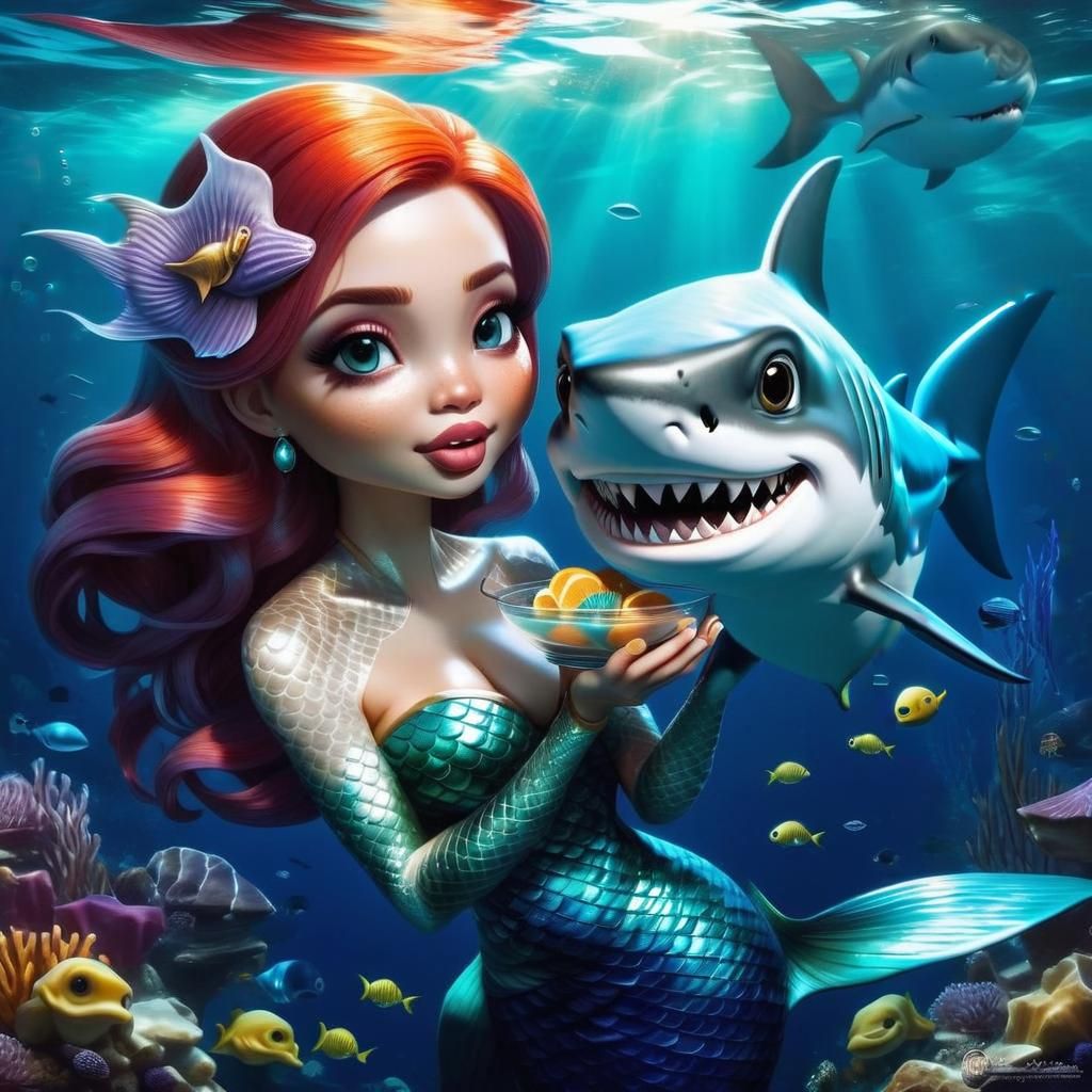 Feeding my pet shark  by @Ai-zombie