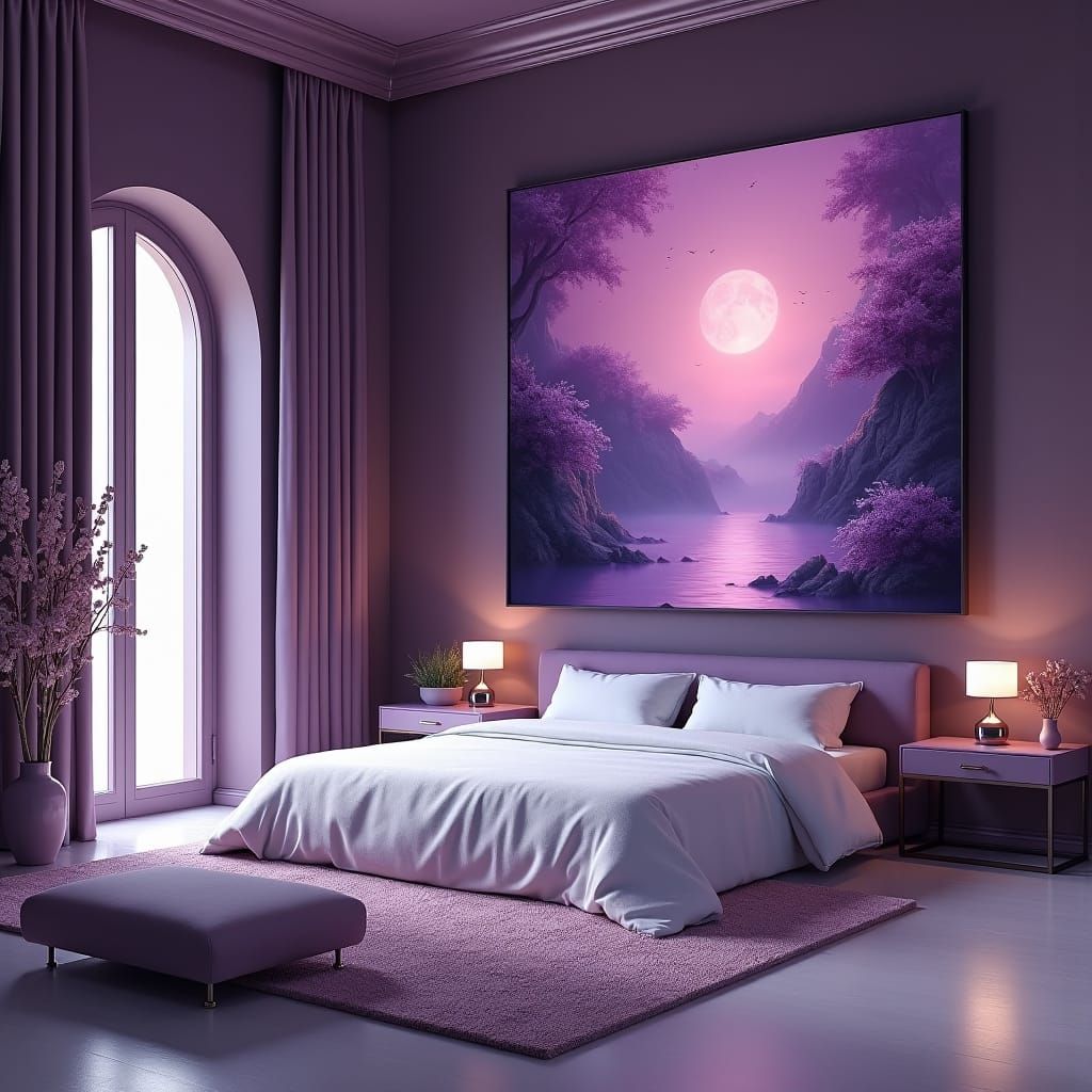 Dreamlike Purple Chamber with Landscape Painting