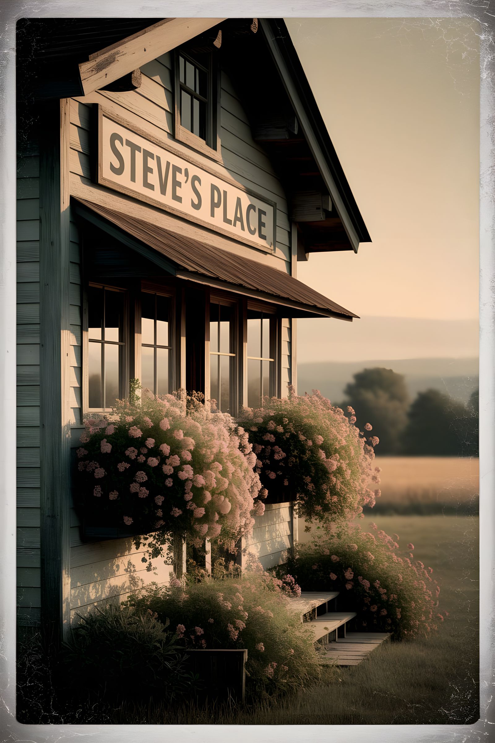 Vintage Farmstand in Sepia Tone, Floral Abundance