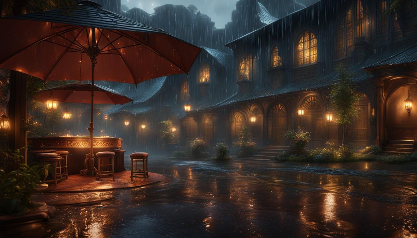 Rain cinematic, warm lighting, relaxing, rain
