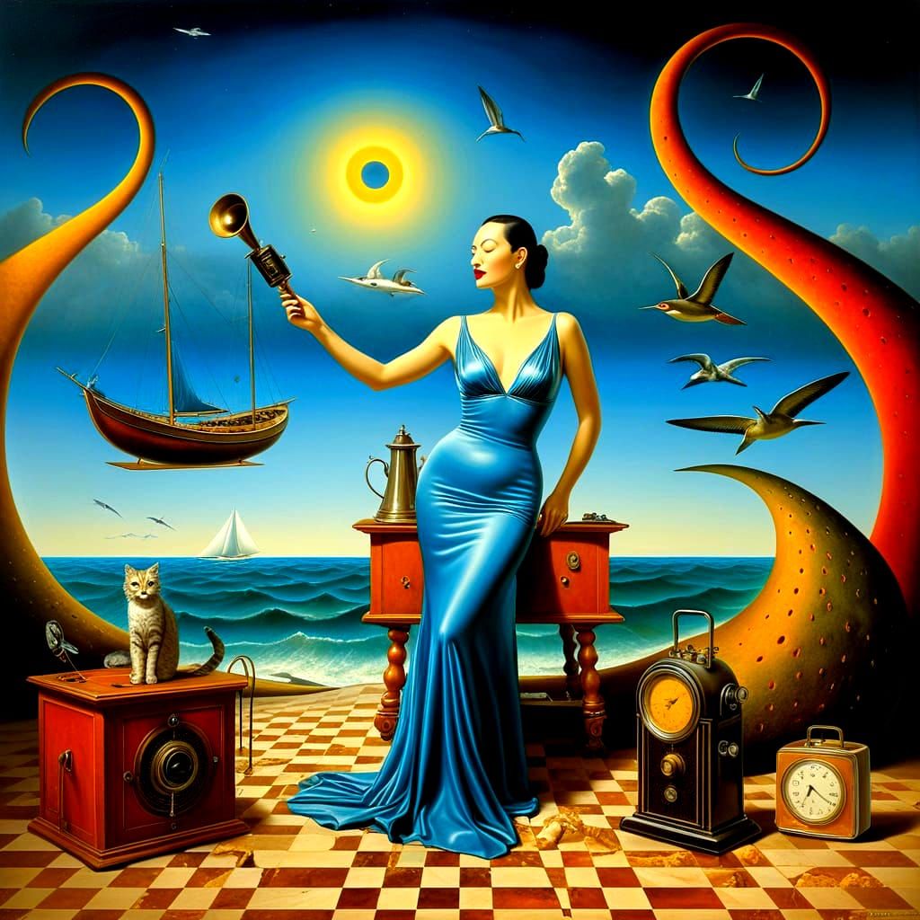Surrealistic Lady in Whimsical Seascape