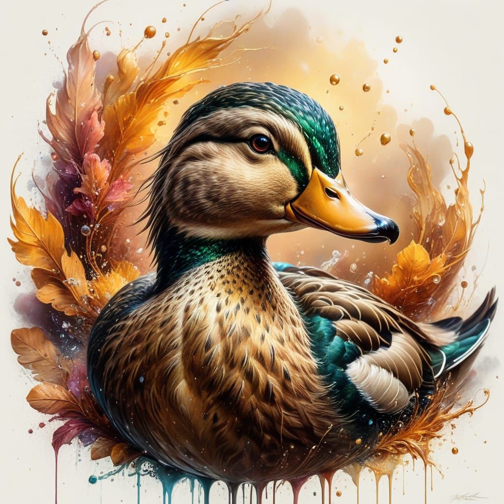 Golden Ink splash Mallard Duck