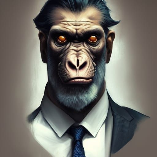 Ape in suit,5D surreal fantasy art