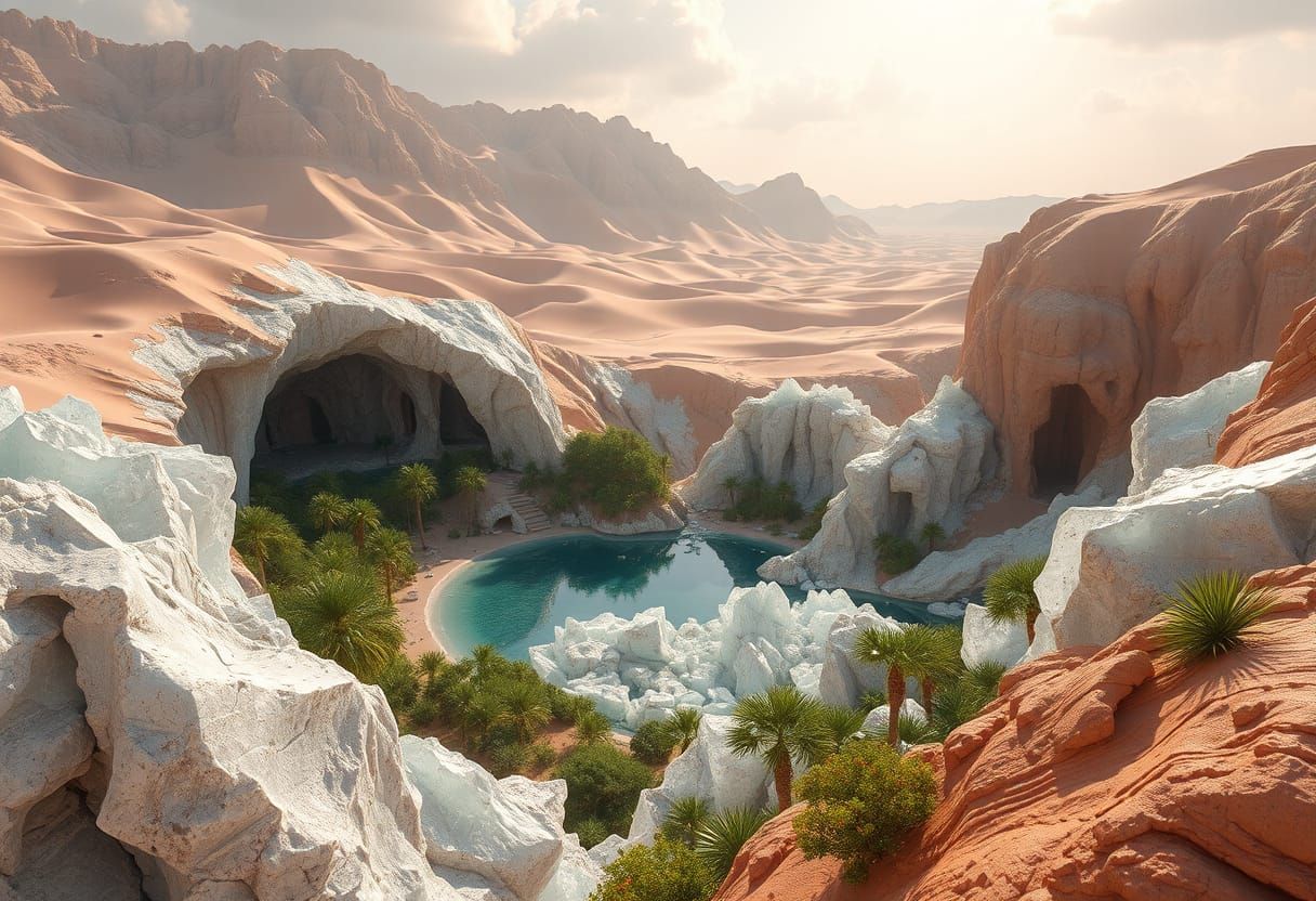 Frozen desert with oasis ...