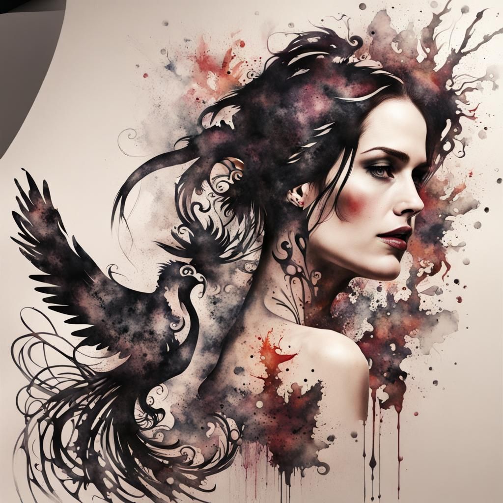 In Tattoo art eva green Vektor Create an exquisite ink paint...