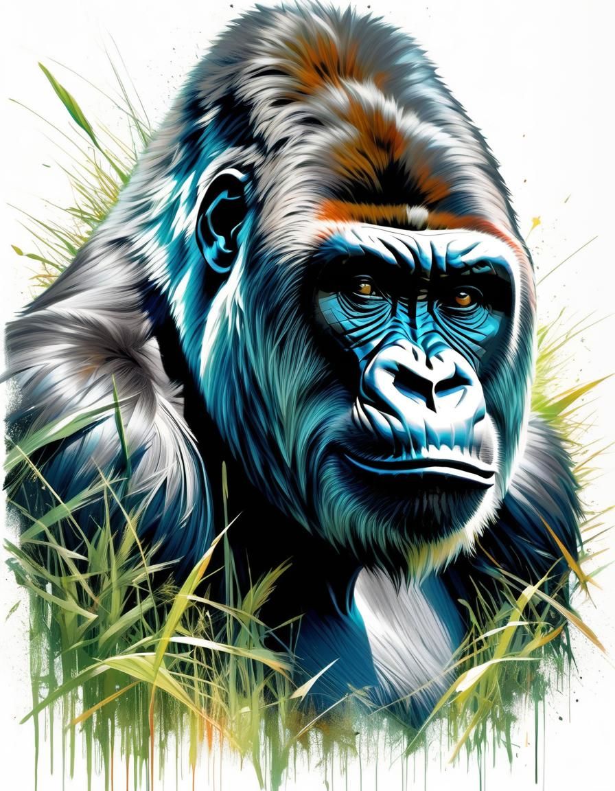 Gorilla in the Grass  by @Artie Blur