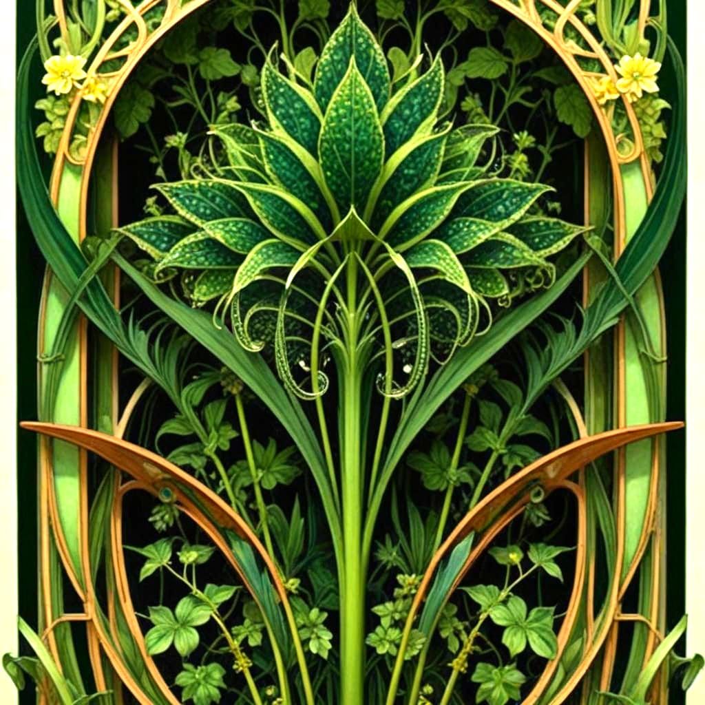 Exotic Botanical Abstract Art Nouveau Greenery