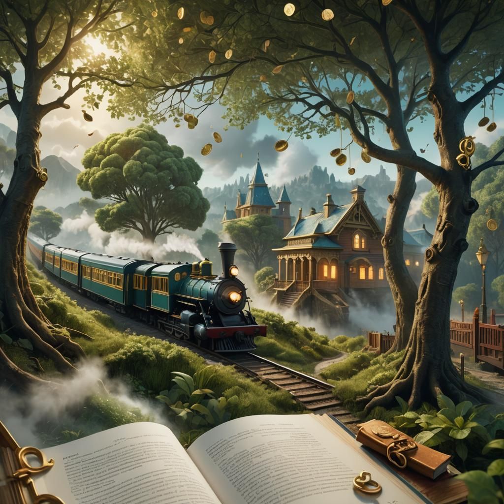 Money Tree Scene with Train and Golden Keys
