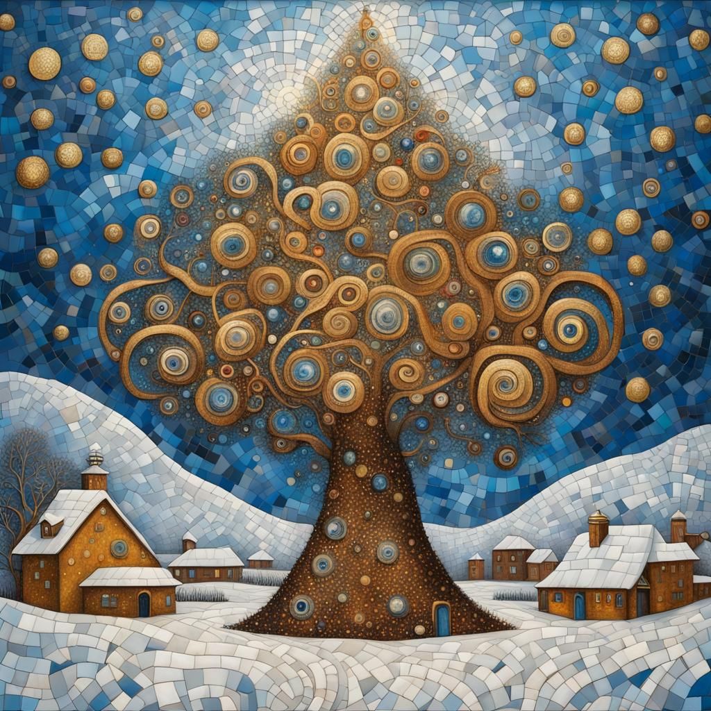 Mosaic of old steampunk Christmas tree