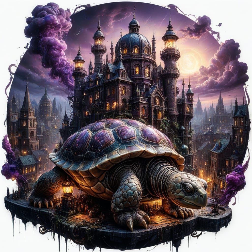 Steampunk City on a Giant Tortoise 🐢🌃