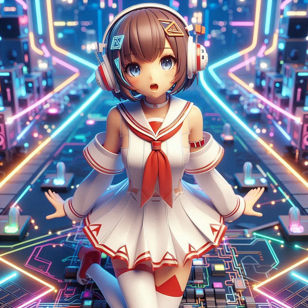 anime Beatmania IIDX artwork 3D render, low poly, game, japa...