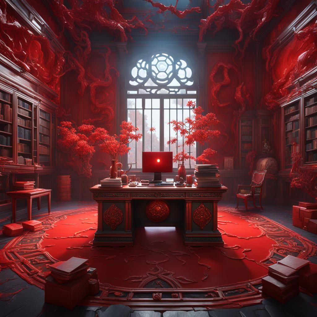 a red jade trapped in a study room