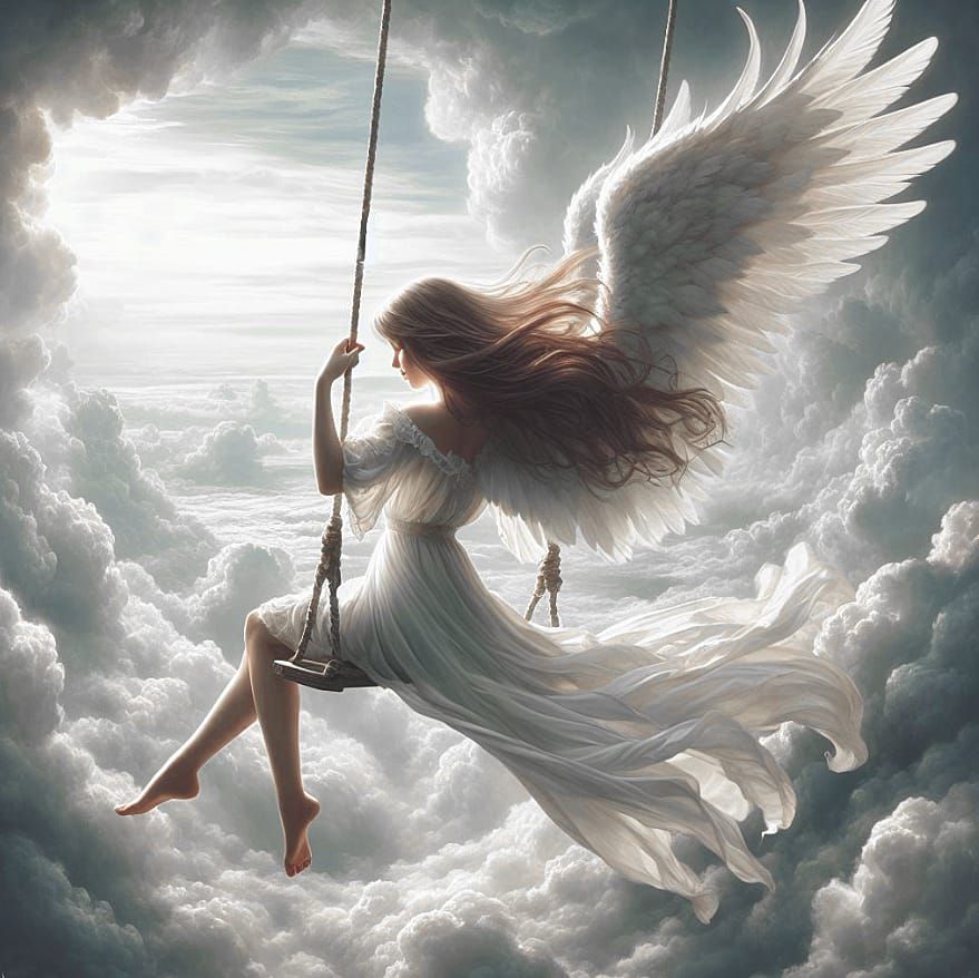 An angel above the clouds