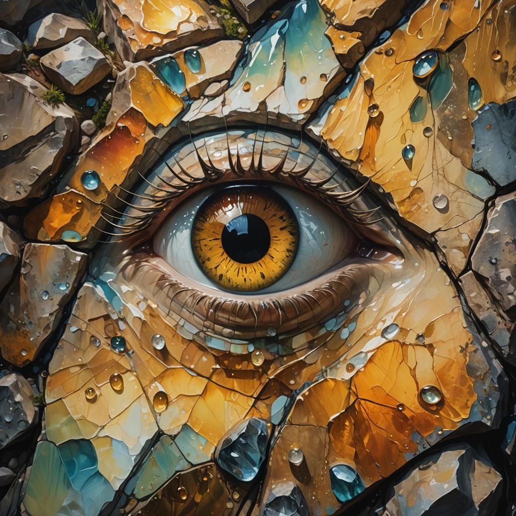 Eye in Dolomite Cave: Surreal Oil Painting