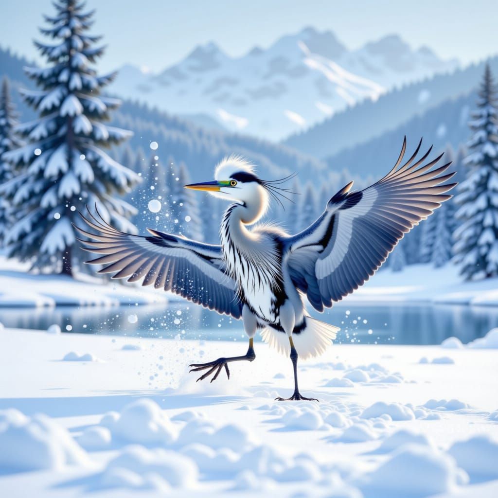 <lora:Heron Snow:1.0> Heron in a snowy winter scene