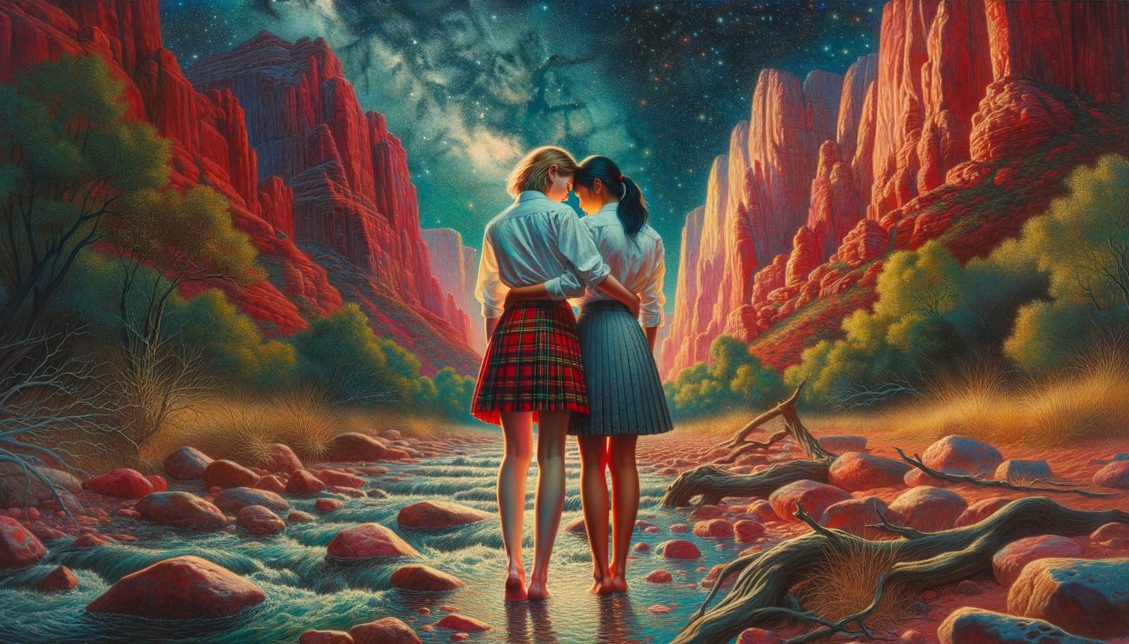 In the fantasy art style of Yvonne Gilbert, full-length, a b...
