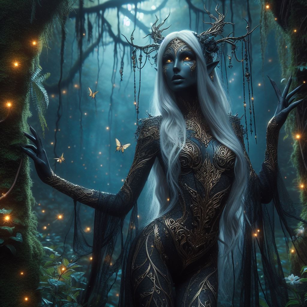 Drow lady in the night forest