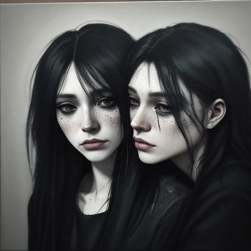 "Dark Water" two lovers, high detailed intricate creepy mixe...