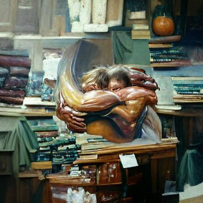 With arms hugging